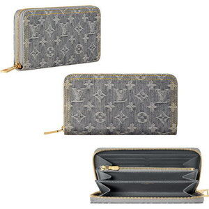 Louis Vuitton Zip Long Wallet Ash Gray Denim Cowhide Leather Zippy
